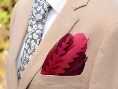 Burgundy, Crimson and Plum Feather Pocket Square No.240 Suit Accessory