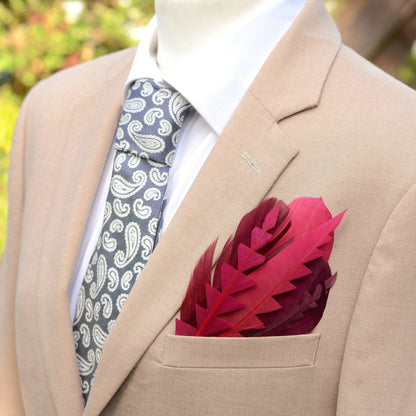 Burgundy, Crimson and Plum Feather Pocket Square No.240 Suit Accessory