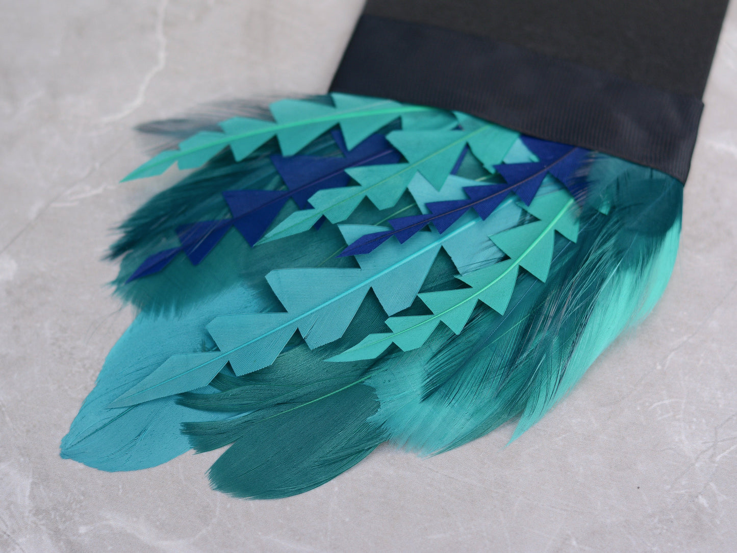 Teal Turquoise and Blue Feather Pocket Square No.241 Suit Accessory
