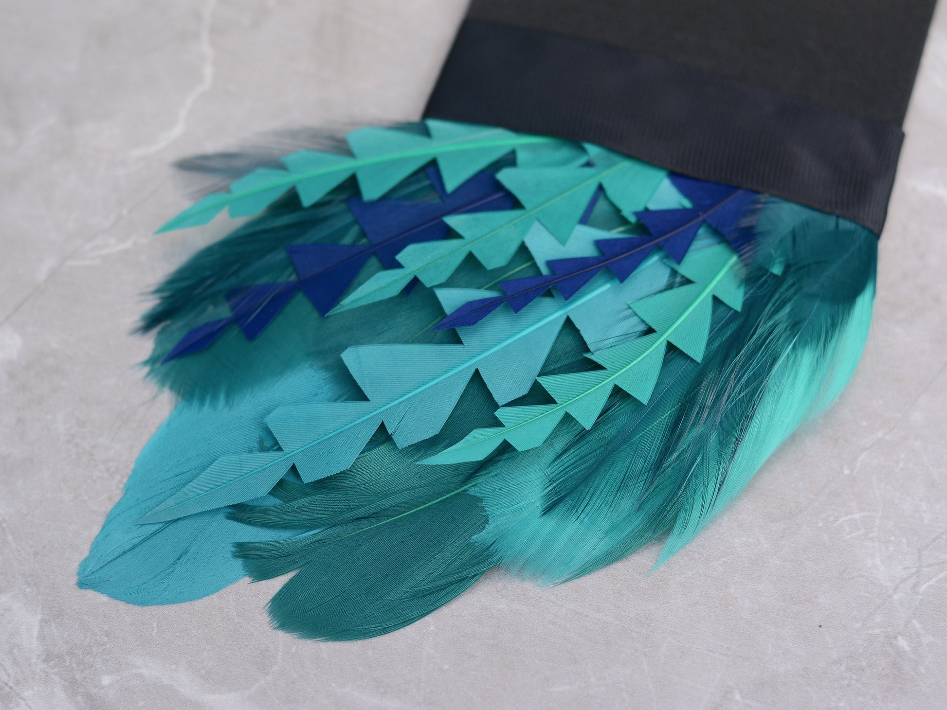Teal Turquoise and Blue Feather Pocket Square No.241 Suit Accessory