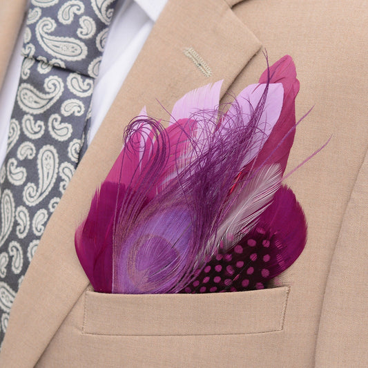 Purple Peacock Eye Feather Pocket Square No.207 | Suit Accessory | Feather Neck Tie | Grooms Outfit | Groomsmen Gift | Wedding