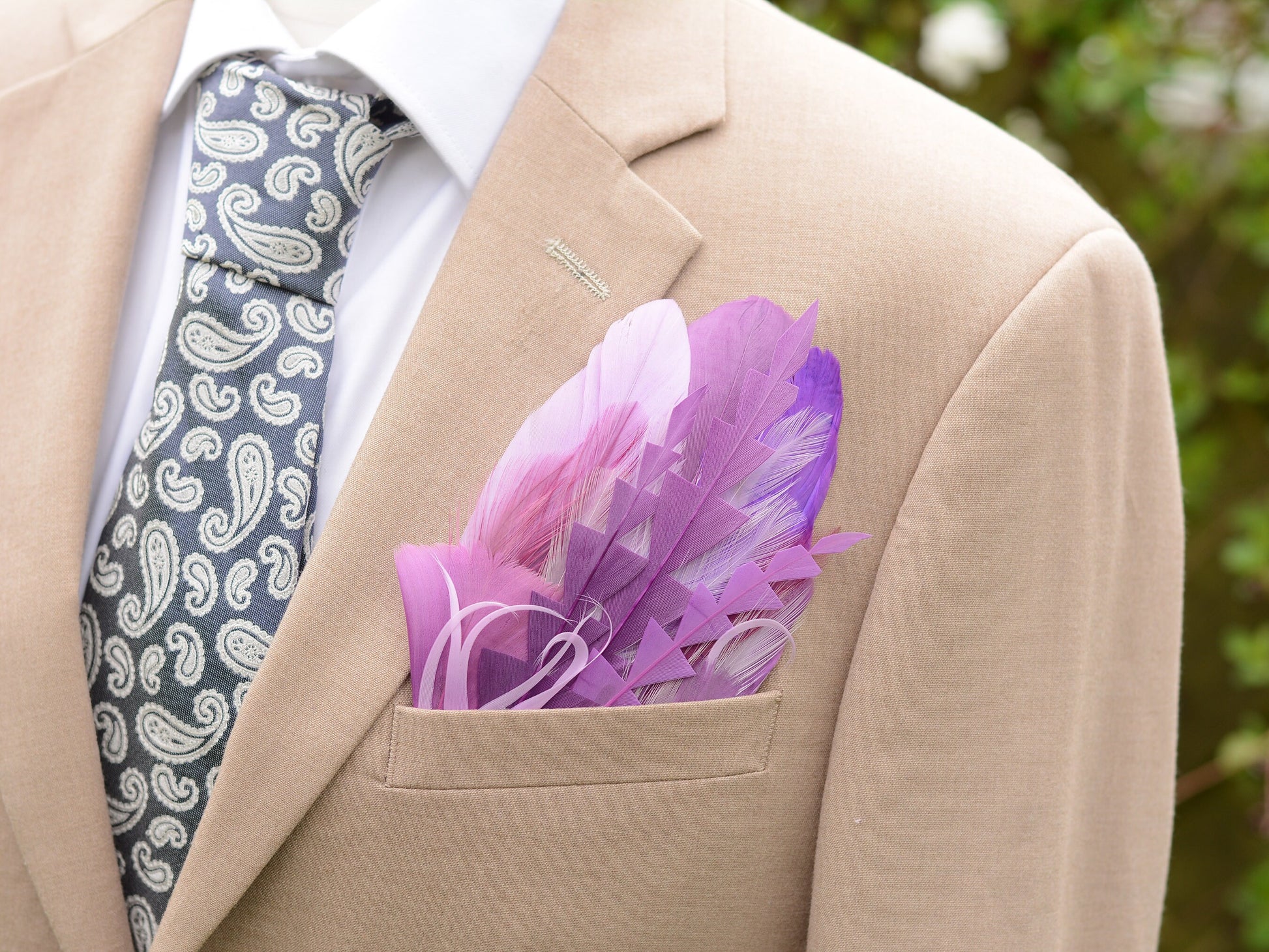 Shades of Purple Feather Pocket Square No.210 | Suit Accessory | Feather Neck Tie | Grooms Outfit | Groomsmen Gift | Wedding