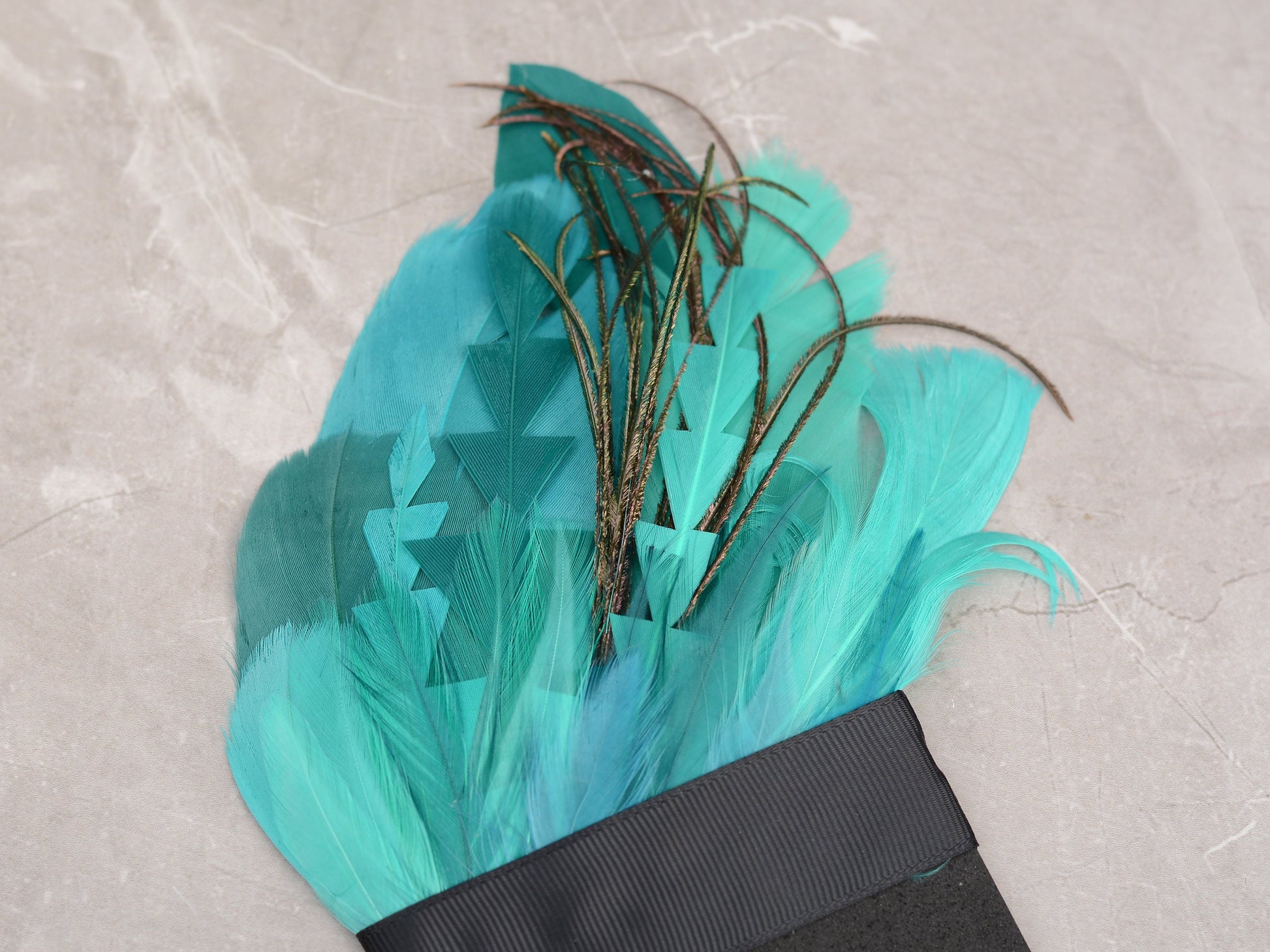 Turquoise, Teal and Green Feather Pocket Square No.213 Suit Accessory
