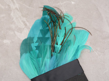 Turquoise, Teal and Green Feather Pocket Square No.213 Suit Accessory