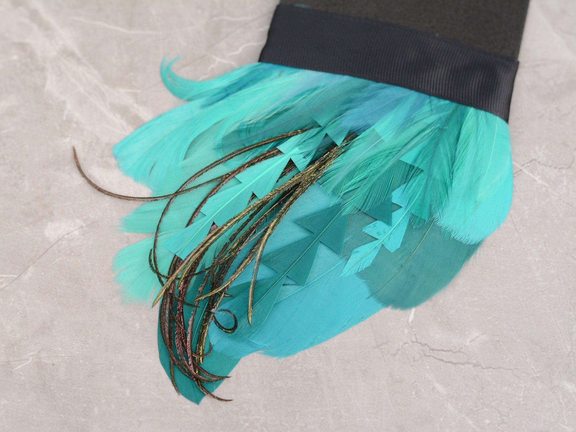 Turquoise, Teal and Green Feather Pocket Square No.213 Suit Accessory