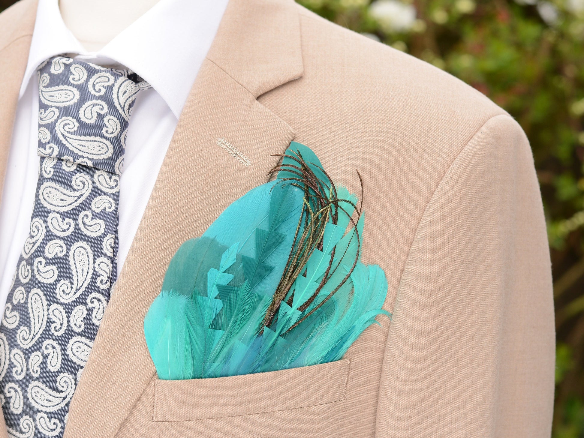Turquoise, Teal and Green Feather Pocket Square No.213 Suit Accessory