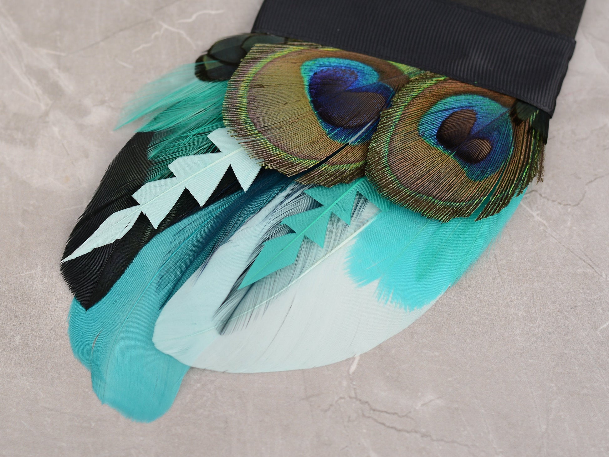 Shades of Teal and Green Peacock Eye Feather Pocket Square No.204 | Suit Accessory
