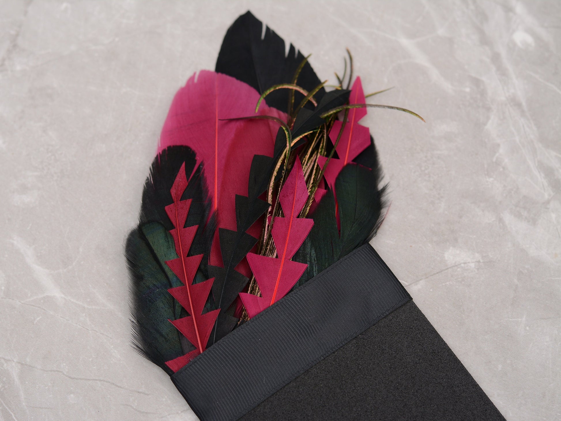 Burgundy and Black Feather Pocket Square No.218 Suit Accessory