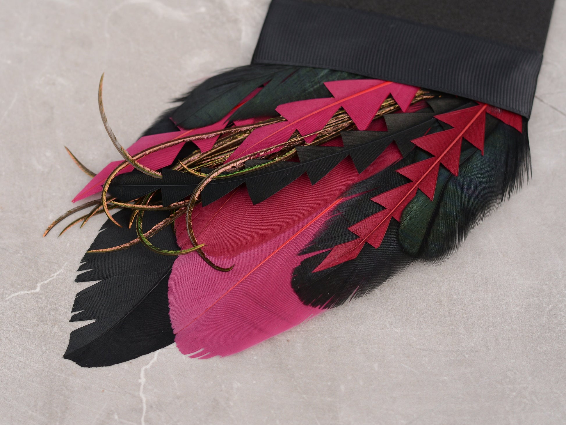 Burgundy and Black Feather Pocket Square No.218 Suit Accessory