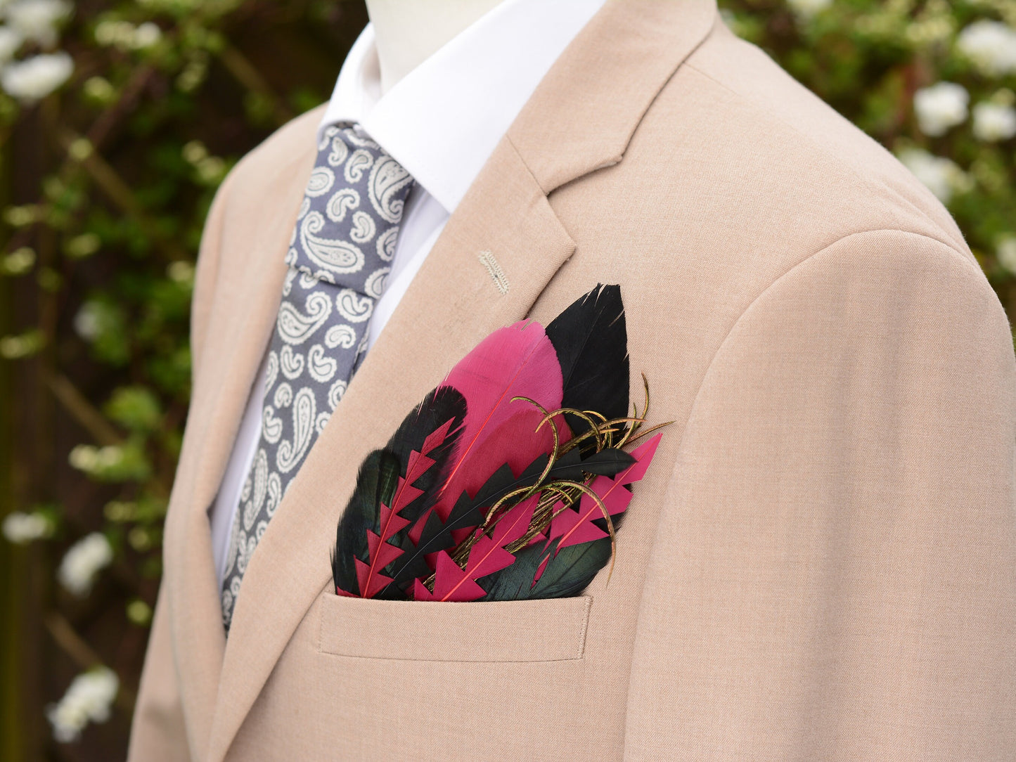 Burgundy and Black Feather Pocket Square No.218 Suit Accessory