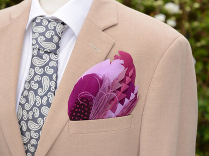 Plum Purple Feather Pocket Square No.229 | Suit Accessory | Feather Neck Tie | Grooms Outfit | Groomsmen Gift | Wedding