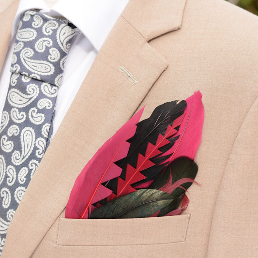 Burgundy and Black Feather Pocket Square No.233 Suit Accessory
