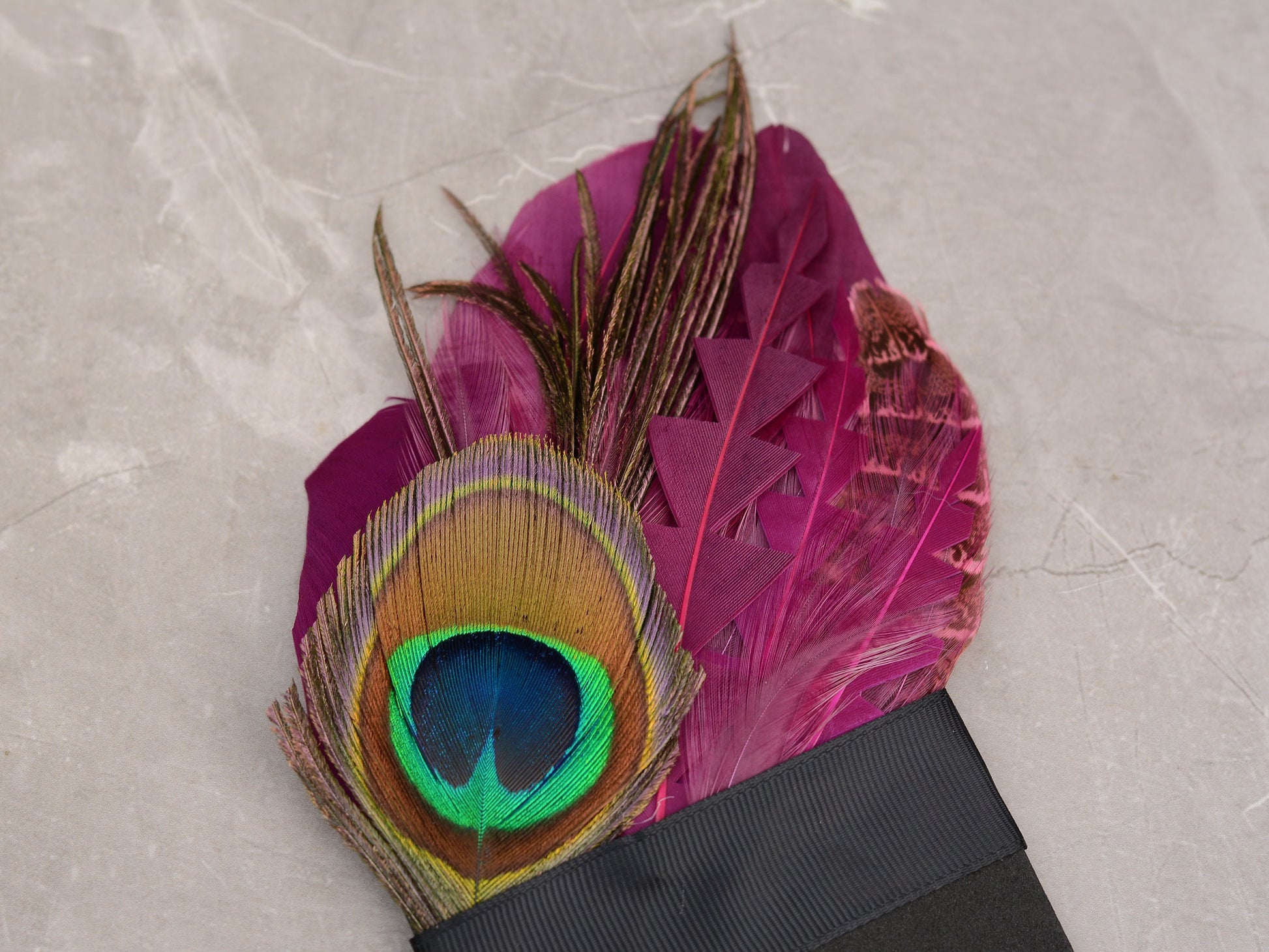 Plum Purple and Peacock Eye Feather Pocket Square No.222 Suit Accessory