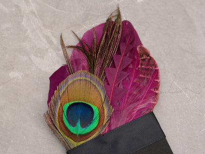 Plum Purple and Peacock Eye Feather Pocket Square No.222 Suit Accessory