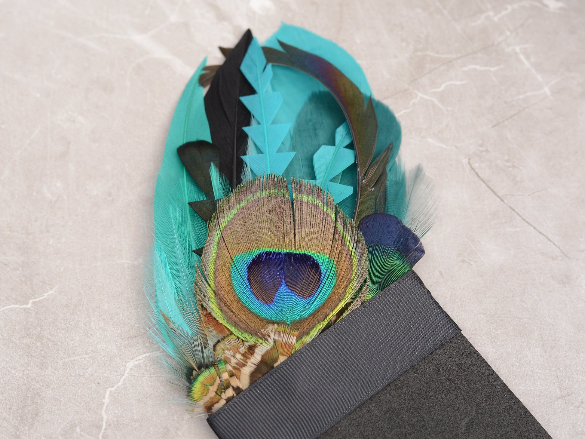 Shades of Teal and Turquoise Peacock Eye Feather Pocket Square No.236 | Suit Accessory