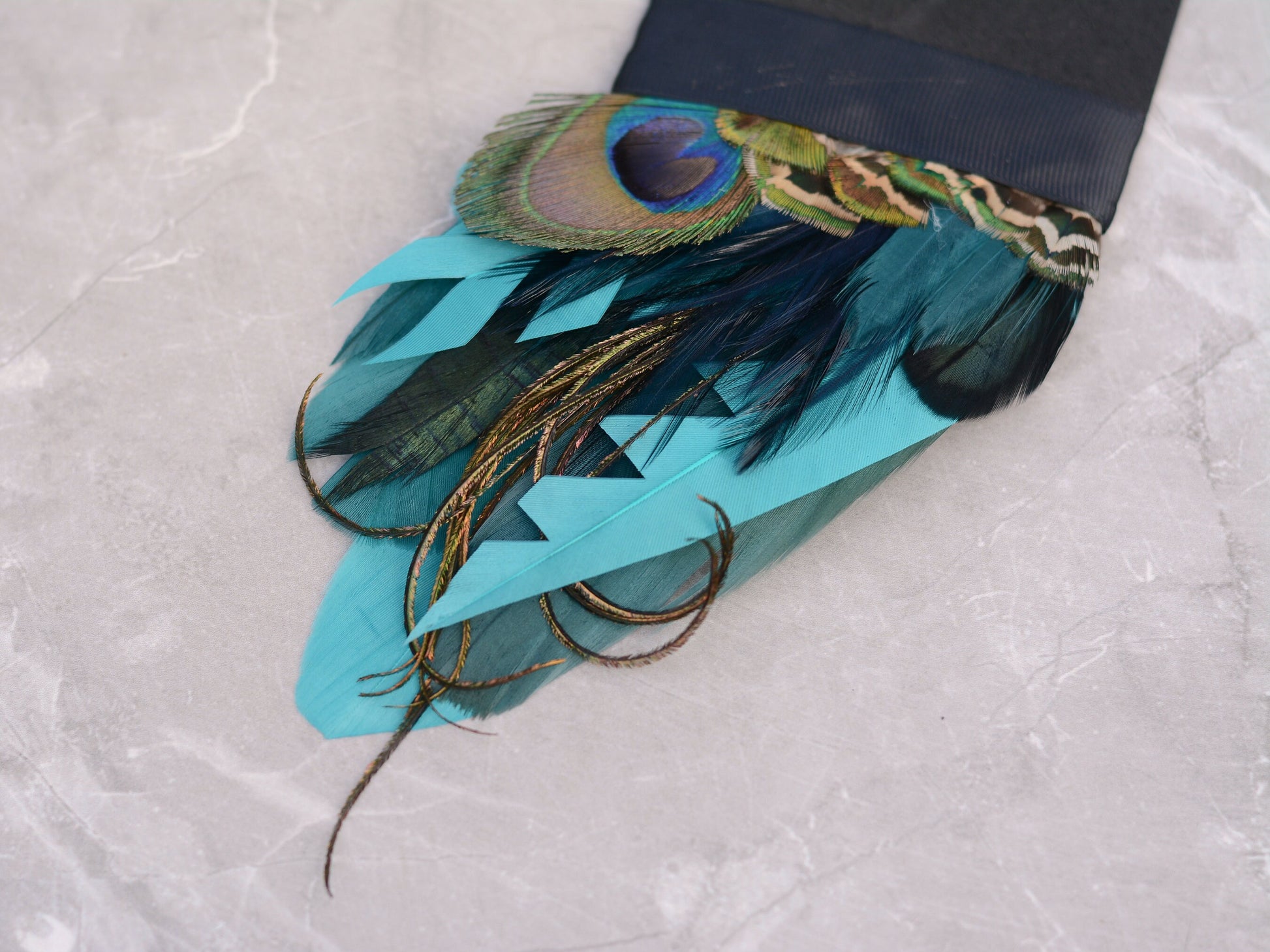 Shades of Teal and Turquoise Peacock Eye Feather Pocket Square No.251 | Suit Accessory