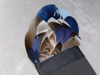 Navy Blue and Grey and Duck Feather Pocket Square No.254 | Suit Accessory | Feather Neck Tie | Grooms Outfit |