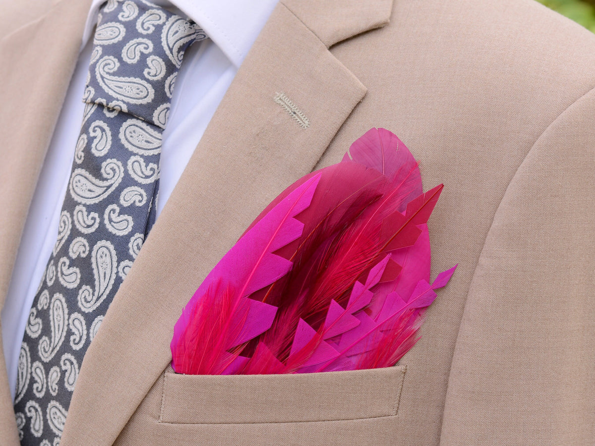 Ombre Hot Pink and Burgundy Feather Pocket Square No.205 | Suit Accessory | Feather Neck Tie | Grooms Outfit | Groomsmen Gift | Wedding