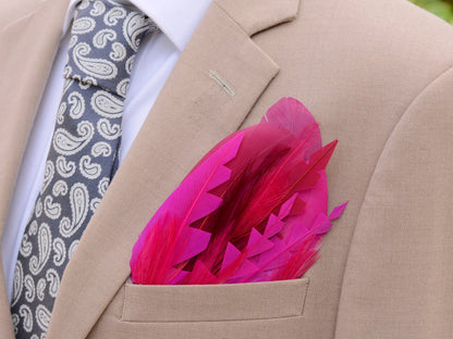 Ombre Hot Pink and Burgundy Feather Pocket Square No.205 | Suit Accessory | Feather Neck Tie | Grooms Outfit | Groomsmen Gift | Wedding