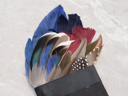 Navy Blue and Plum Duck Feather Pocket Square No.256 | Suit Accessory | Feather Neck Tie | Grooms Outfit | Groomsmen Gift