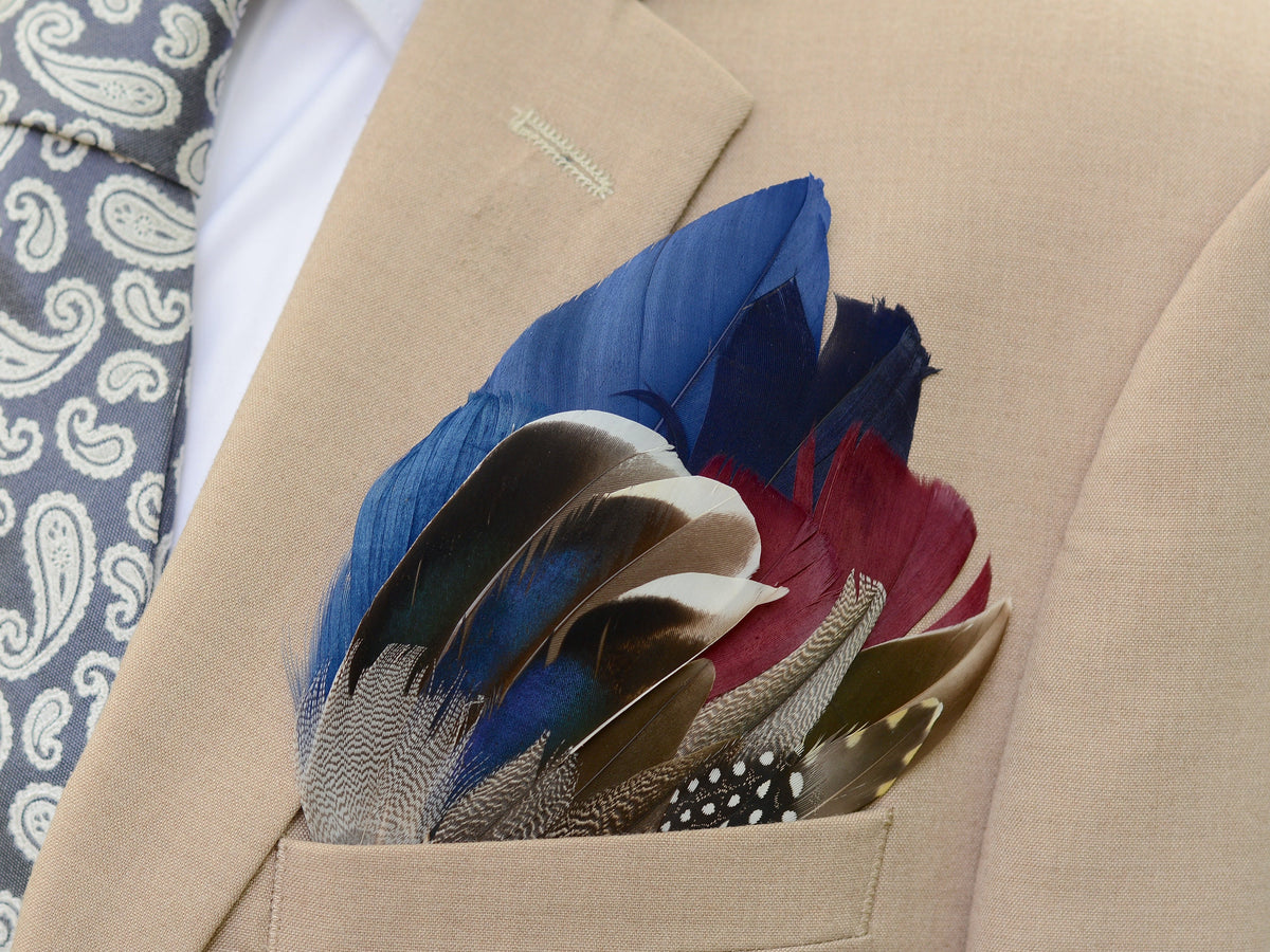 Navy Blue and Plum Duck Feather Pocket Square No.256 | Suit Accessory | Feather Neck Tie | Grooms Outfit | Groomsmen Gift