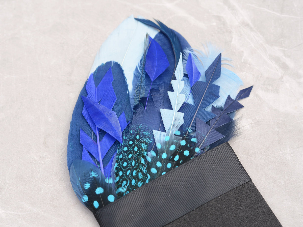 Shades of Blue Feather Pocket Square No.259 | Suit Accessory | Feather Neck Tie | Grooms Outfit | Groomsmen Gift
