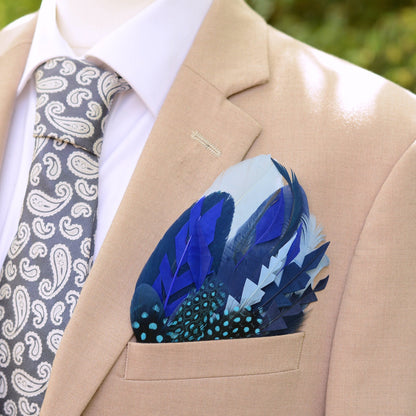 Shades of Blue Feather Pocket Square No.259 | Suit Accessory | Feather Neck Tie | Grooms Outfit | Groomsmen Gift