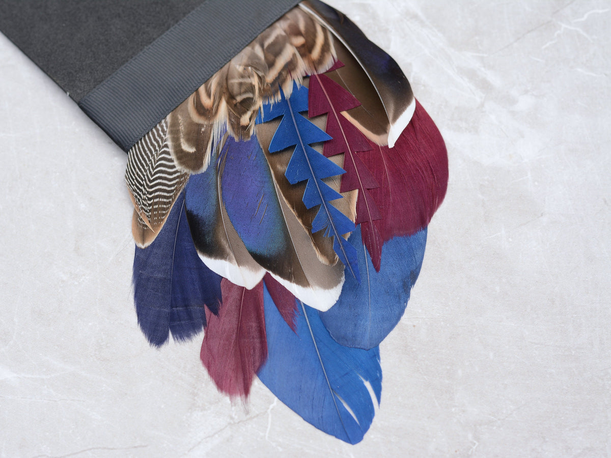 Navy Blue and Burgundy Duck Feather Pocket Square No.261 | Suit Accessory | Feather Neck Tie | Grooms Outfit