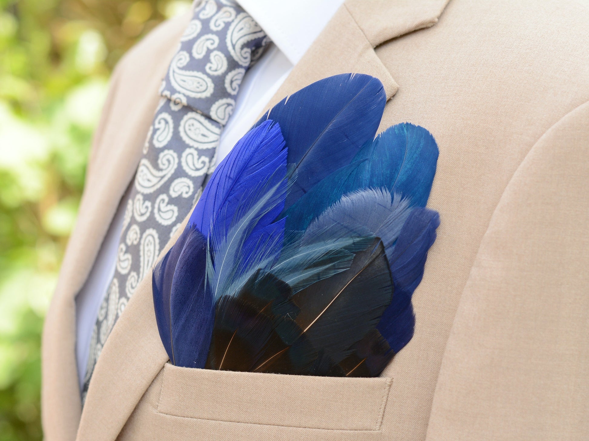 Shades of Navy Blue Feather Pocket Square No.268 | Suit Accessory | Feather Neck Tie | Grooms Outfit | Groomsmen Gift | Wedding