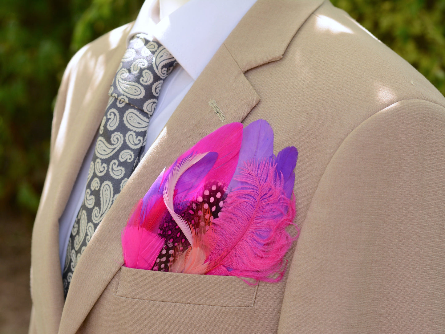 Vibrant Purple and Pink Feather Pocket Square No.265 | Suit Accessory | Feather Neck Tie | Grooms Outfit | Groomsmen Gift | Wedding
