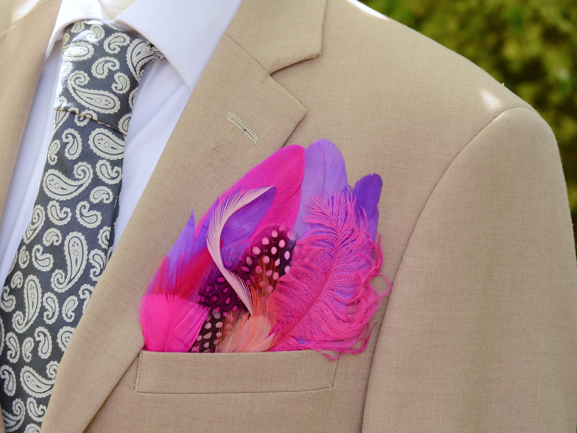 Vibrant Purple and Pink Feather Pocket Square No.265 | Suit Accessory | Feather Neck Tie | Grooms Outfit | Groomsmen Gift | Wedding