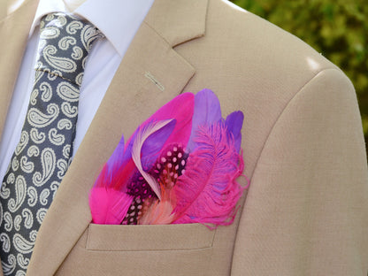 Vibrant Purple and Pink Feather Pocket Square No.265 | Suit Accessory | Feather Neck Tie | Grooms Outfit | Groomsmen Gift | Wedding