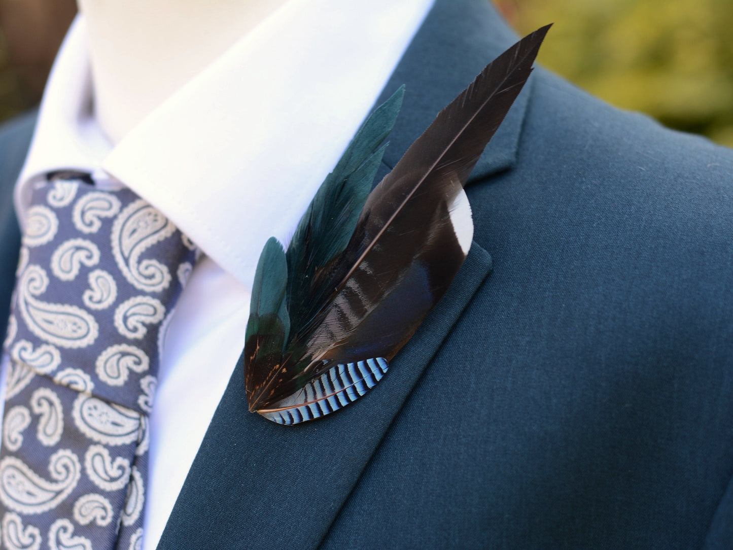 Blue, Teal and Grey Feather Hat Pin / Boutonniere No.192 | Duck Feather Brooch