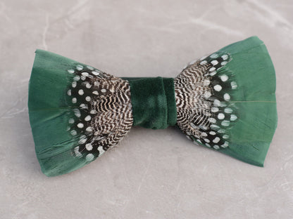 Feather Bow Tie in Deep Green and Monochrome Polka Dot | Grooms Outfit | Feather Neck Tie | Mens Gift | Black Tie