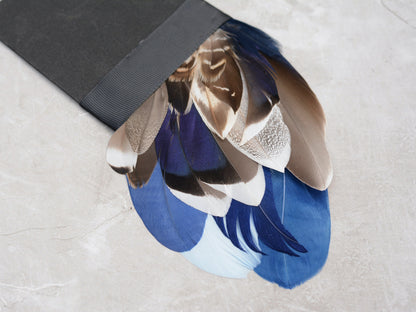 Navy Blue and Grey and Duck Feather Pocket Square No.254 | Suit Accessory | Feather Neck Tie | Grooms Outfit |