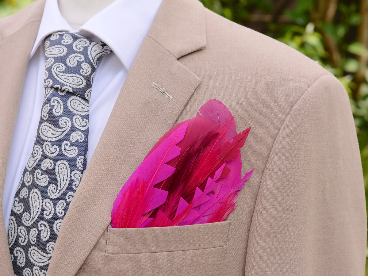 Ombre Hot Pink and Burgundy Feather Pocket Square No.205 | Suit Accessory | Feather Neck Tie | Grooms Outfit | Groomsmen Gift | Wedding