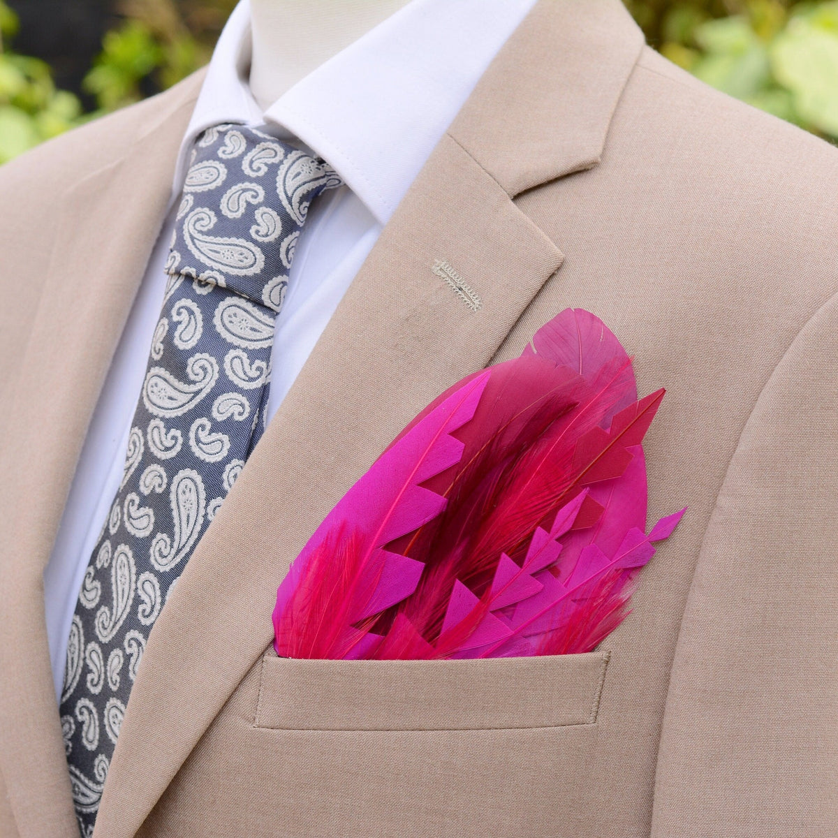 Ombre Hot Pink and Burgundy Feather Pocket Square No.205 | Suit Accessory | Feather Neck Tie | Grooms Outfit | Groomsmen Gift | Wedding