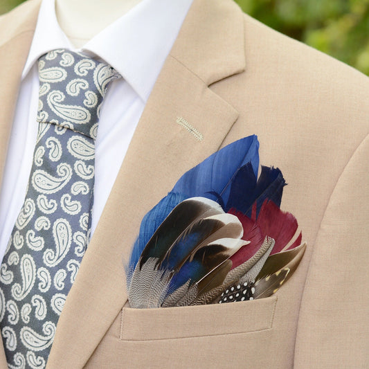 Navy Blue and Plum Duck Feather Pocket Square No.256 | Suit Accessory | Feather Neck Tie | Grooms Outfit | Groomsmen Gift