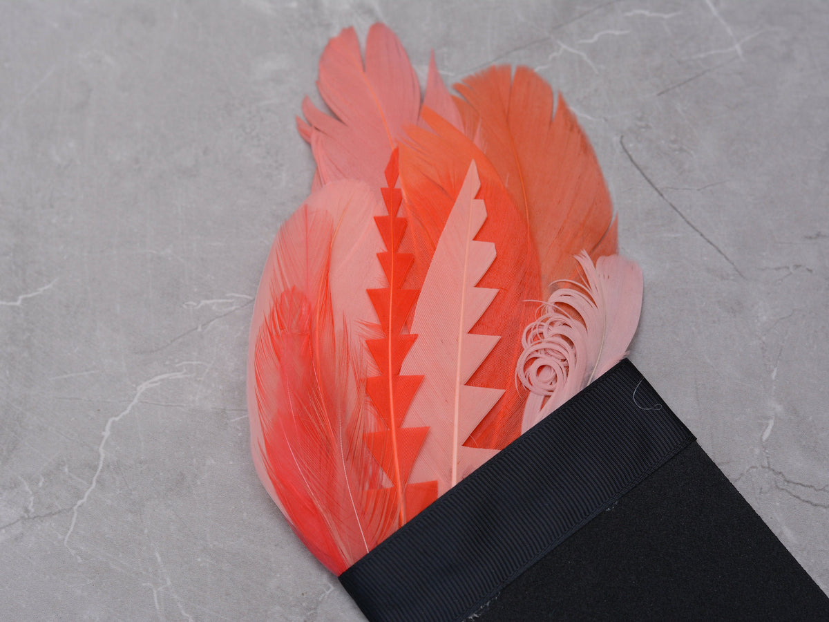 Ombre Flamingo, Coral and Blush Pink Feather Pocket Square No.278 | Suit Accessory | Feather Neck Tie | Grooms Outfit | Groomsmen | Wedding