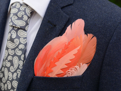 Ombre Flamingo, Coral and Blush Pink Feather Pocket Square No.278 | Suit Accessory | Feather Neck Tie | Grooms Outfit | Groomsmen | Wedding