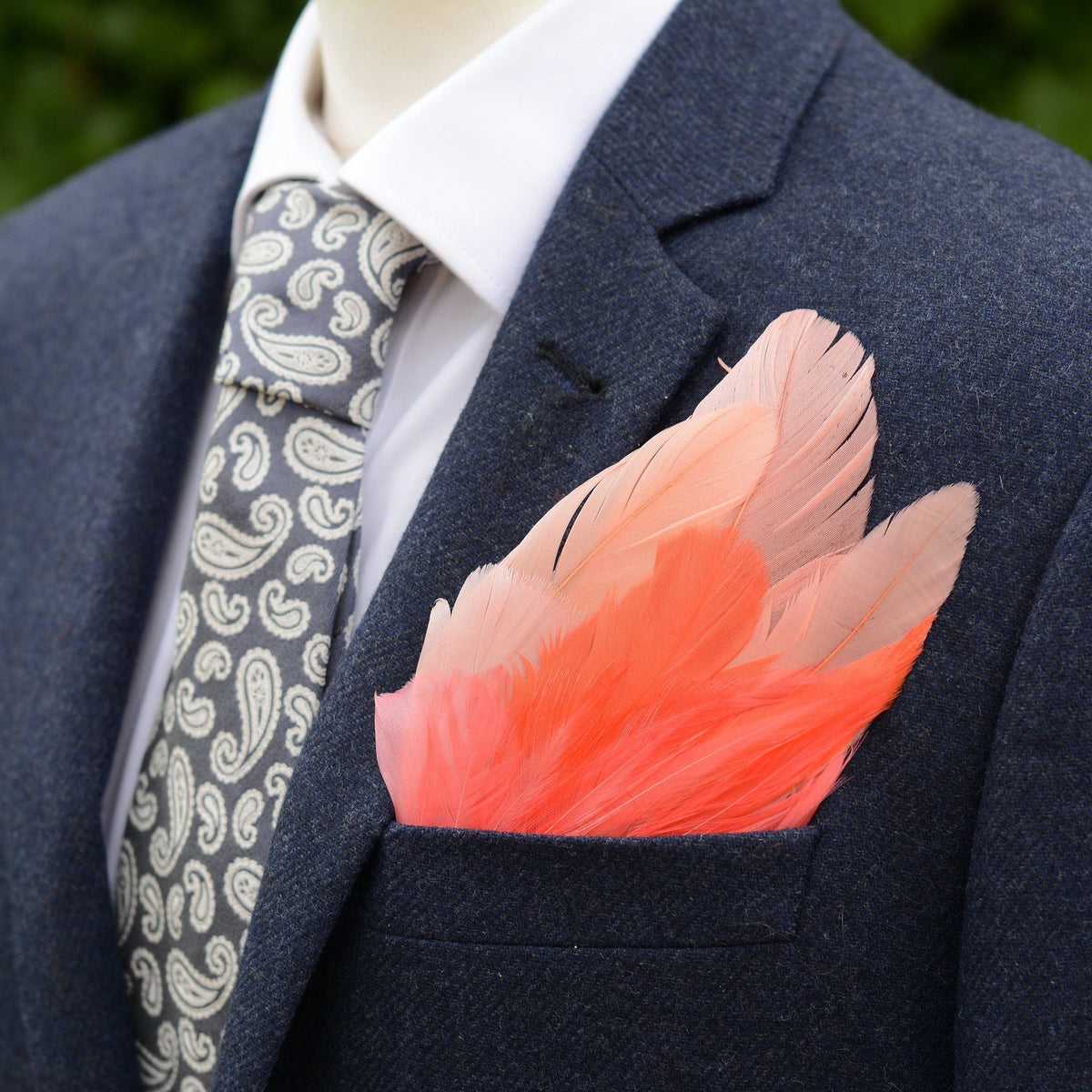 Ombre Flame, Coral and Blush Pink Feather Pocket Square No.276 | Suit Accessory | Feather Neck Tie | Grooms Outfit | Groomsmen | Wedding