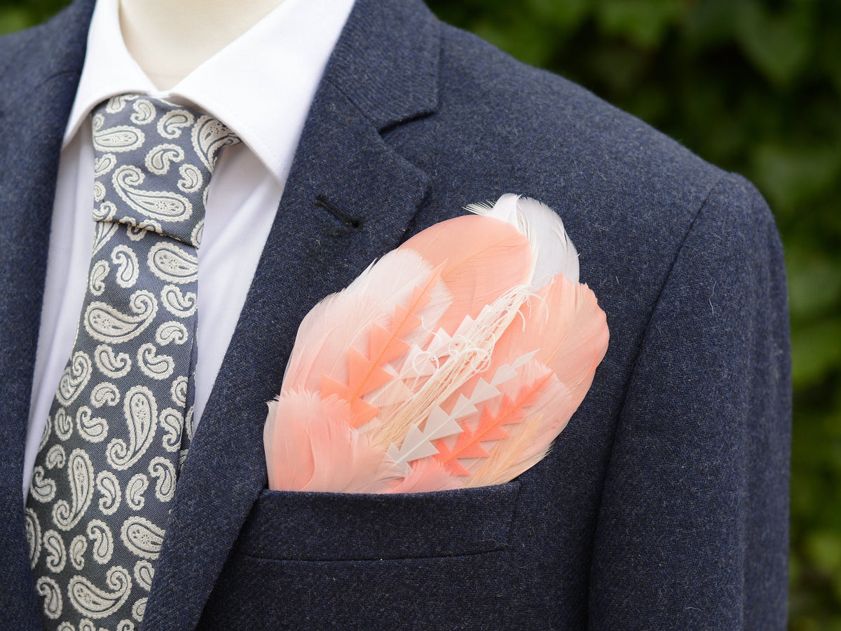 Ombre Ivory and Blush Pink Feather Pocket Square No.277 | Suit Accessory | Feather Neck Tie | Grooms Outfit | Groomsmen Gift | Wedding