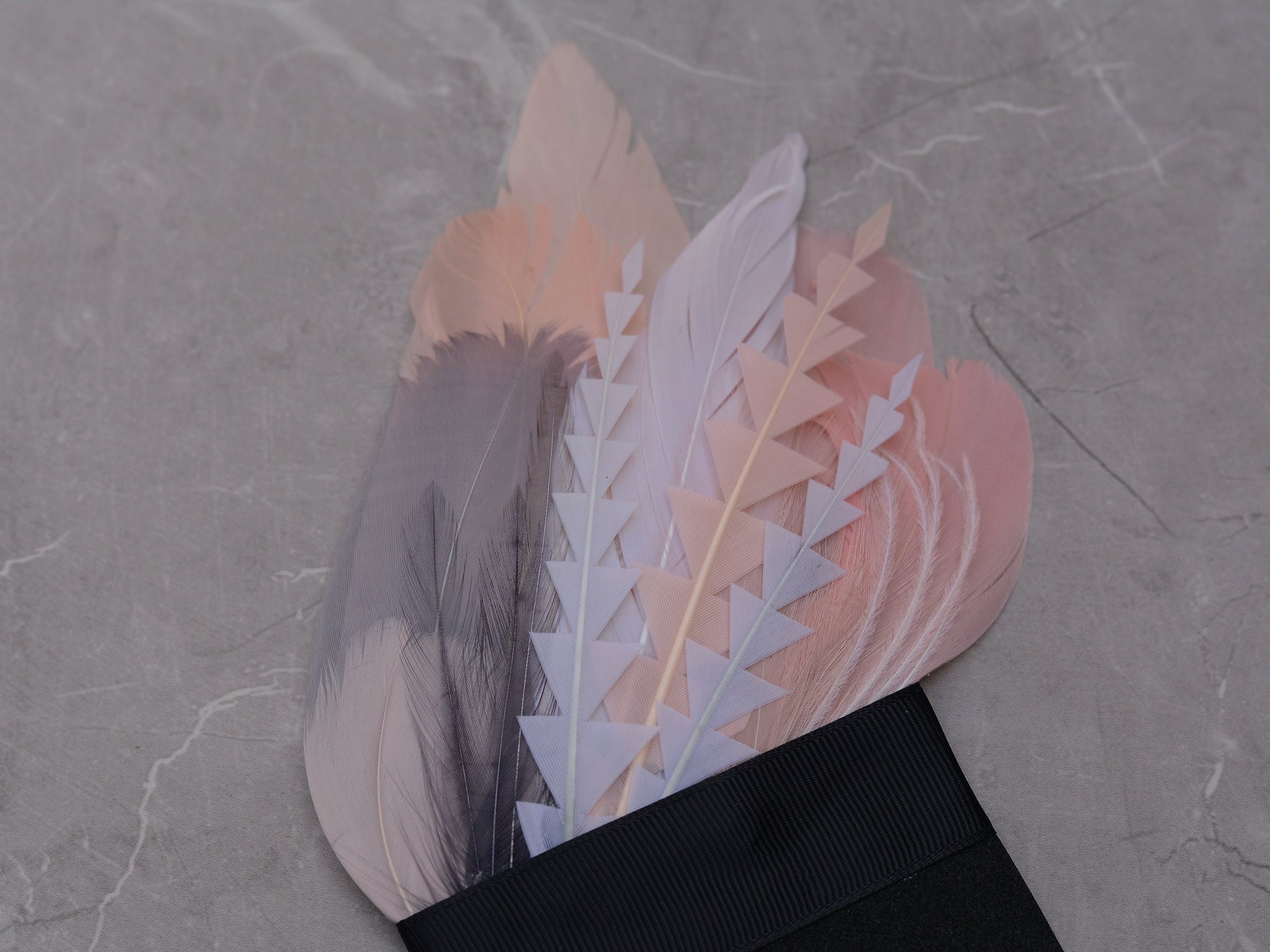 Ombre Grey and Blush Pink Feather Pocket Square No.271 | Suit Accessory | Feather Neck Tie | Grooms Outfit | Groomsmen Gift | Wedding