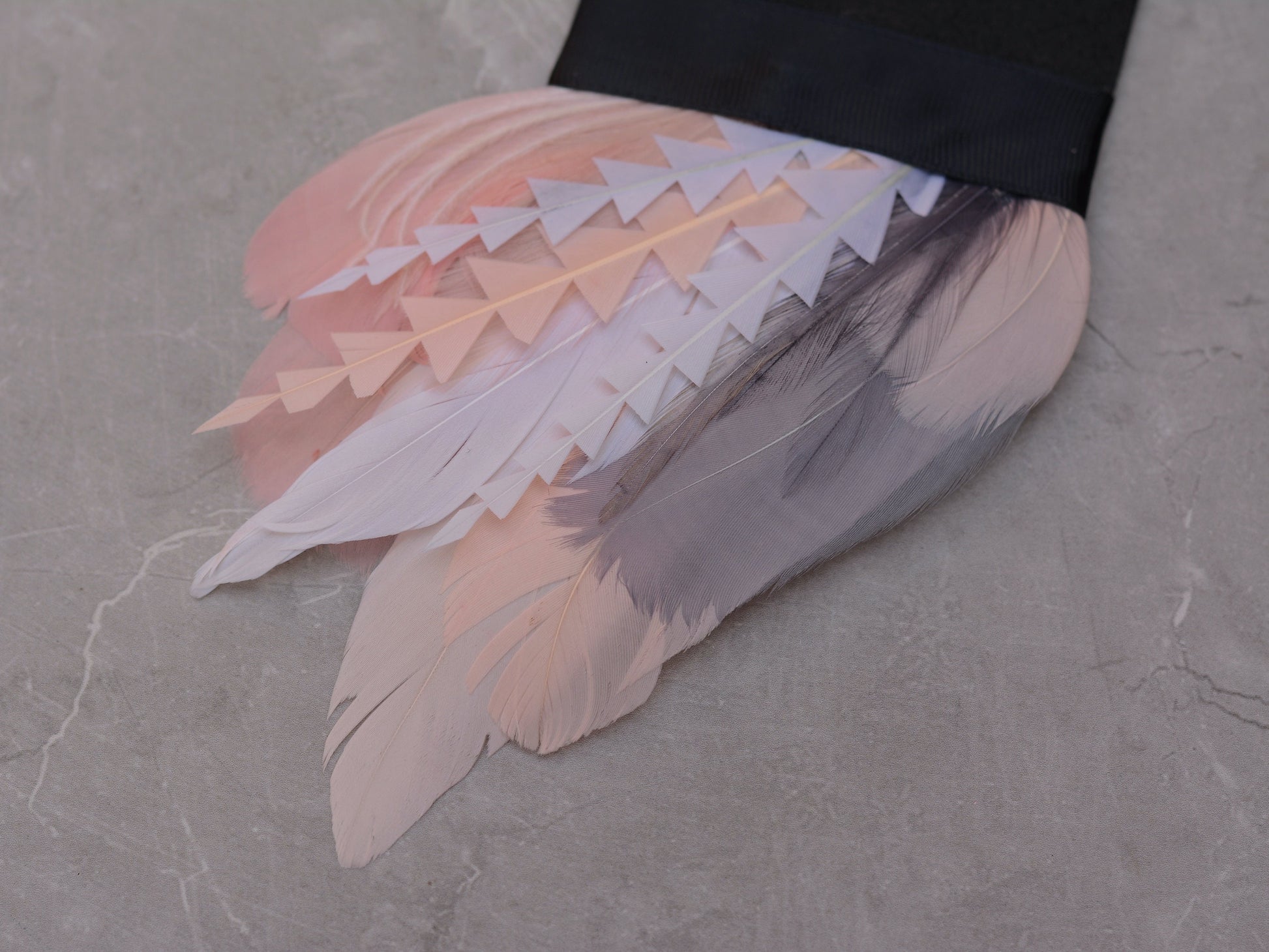 Ombre Grey and Blush Pink Feather Pocket Square No.271 | Suit Accessory | Feather Neck Tie | Grooms Outfit | Groomsmen Gift | Wedding