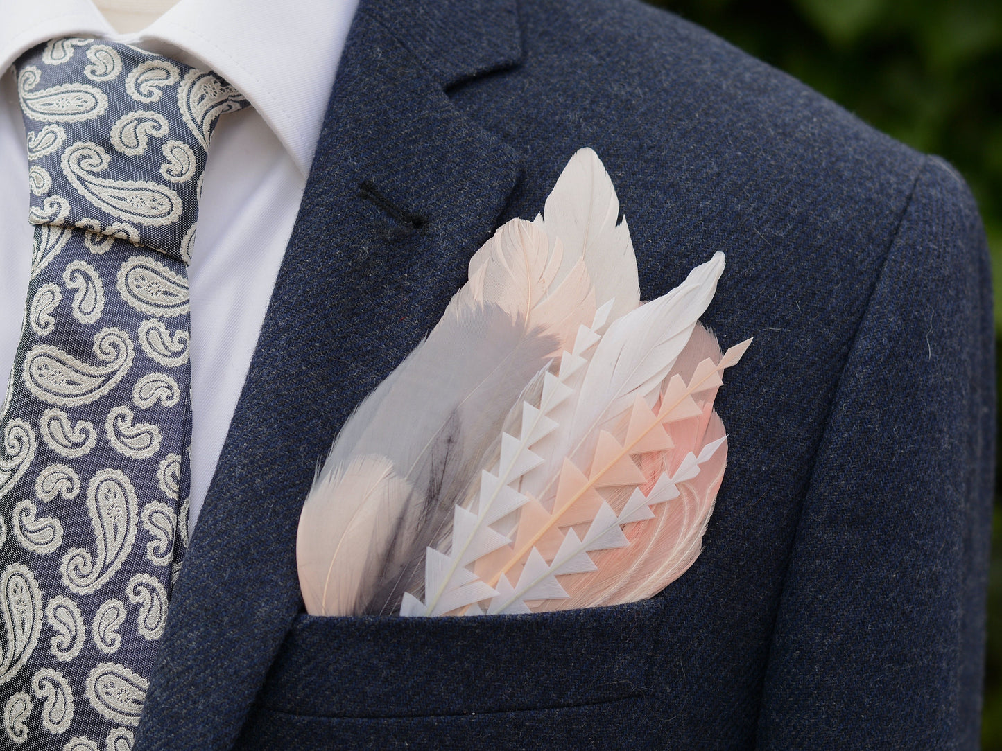 Ombre Grey and Blush Pink Feather Pocket Square No.271 | Suit Accessory | Feather Neck Tie | Grooms Outfit | Groomsmen Gift | Wedding