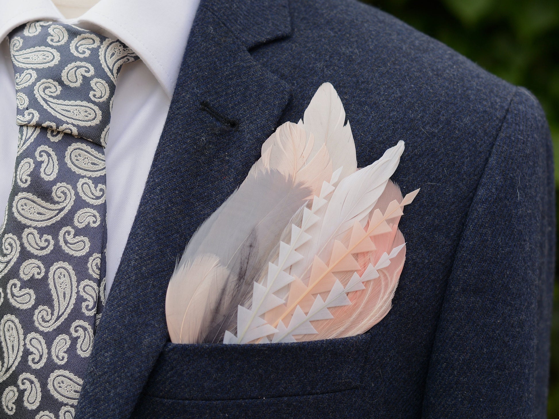 Ombre Grey and Blush Pink Feather Pocket Square No.271 | Suit Accessory | Feather Neck Tie | Grooms Outfit | Groomsmen Gift | Wedding