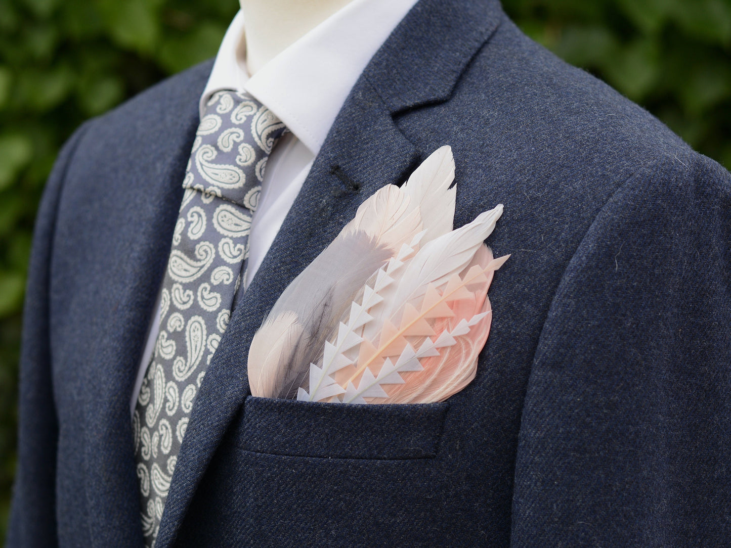 Ombre Grey and Blush Pink Feather Pocket Square No.271 | Suit Accessory | Feather Neck Tie | Grooms Outfit | Groomsmen Gift | Wedding