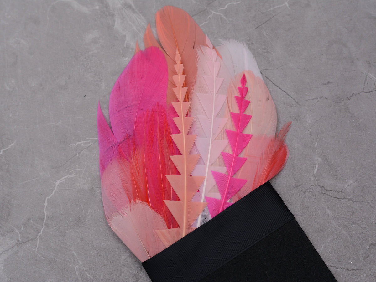 Ombre Magenta, Coral and Blush Pink Feather Pocket Square No.275 | Suit Accessory | Feather Neck Tie | Grooms Outfit | Groomsmen | Wedding