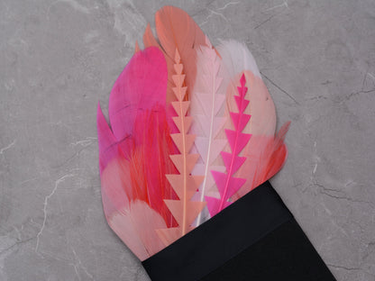 Ombre Magenta, Coral and Blush Pink Feather Pocket Square No.275 | Suit Accessory | Feather Neck Tie | Grooms Outfit | Groomsmen | Wedding