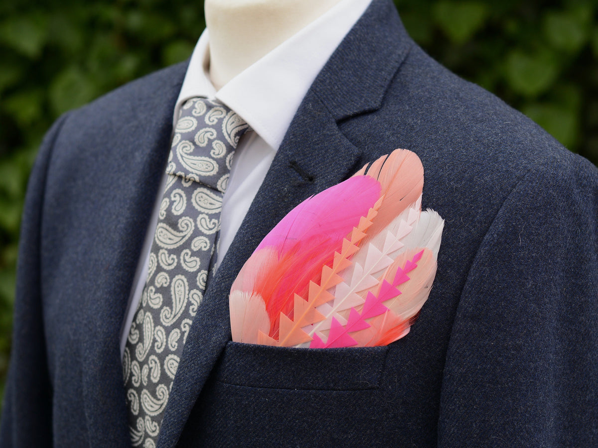 Ombre Magenta, Coral and Blush Pink Feather Pocket Square No.275 | Suit Accessory | Feather Neck Tie | Grooms Outfit | Groomsmen | Wedding